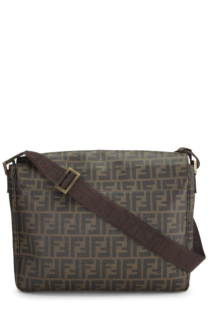 Fendi, sac messager en toile enduite marron Zucca, grand modèle, d'occasion, marron