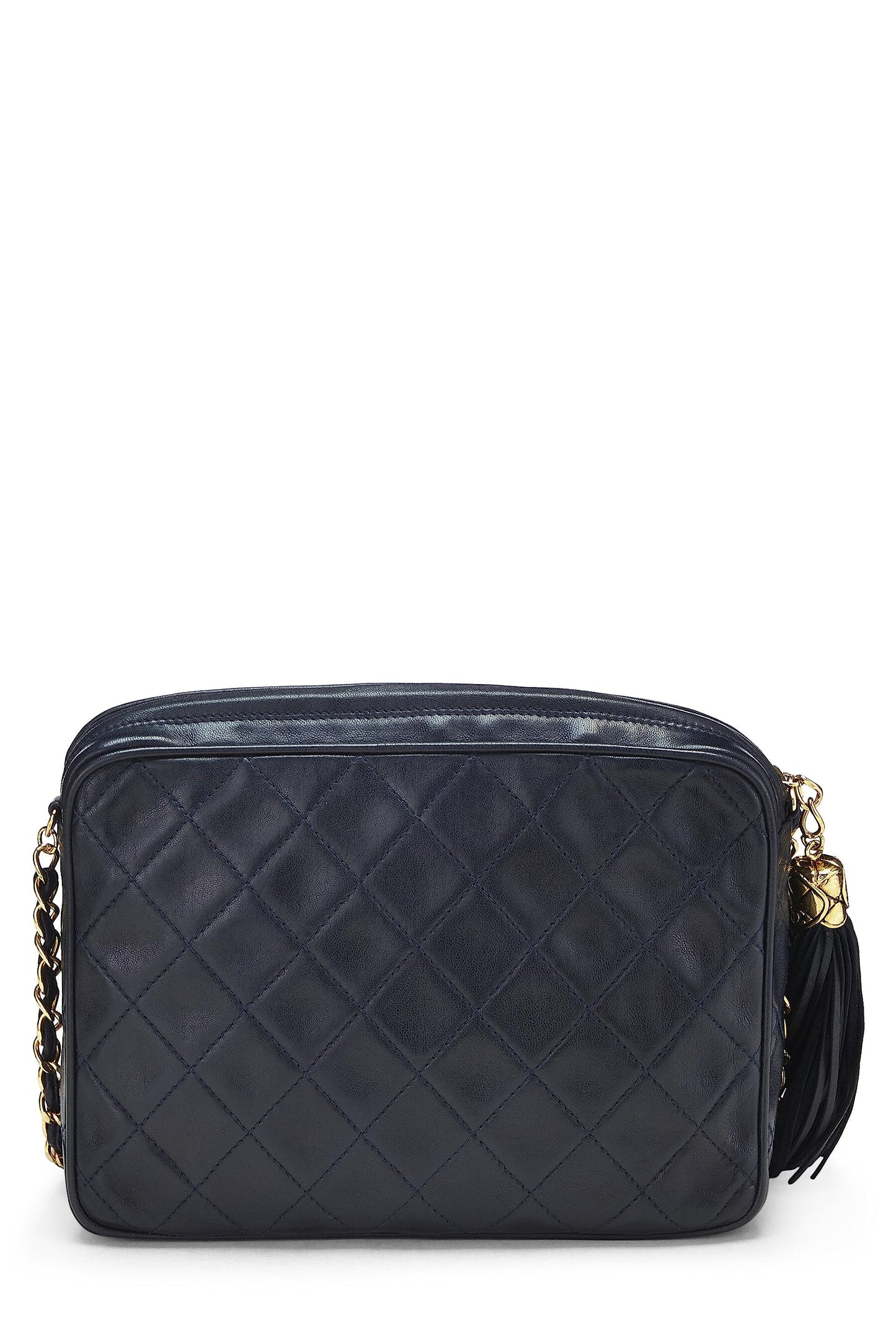 Chanel, Pre-Loved Navy Lambskin Diamond 'CC' Camera Bag Medium, Navy