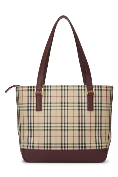 Burberry, petit sac fourre-tout zippé à carreaux bordeaux d'occasion, rouge