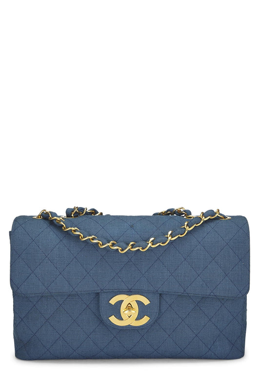 Chanel, Pre-Loved Blue Linen Half Flap Maxi, Blue