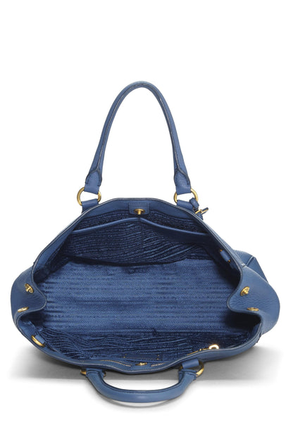 Prada, sac cabas convertible ouvert Vitello Daino bleu d'occasion, bleu