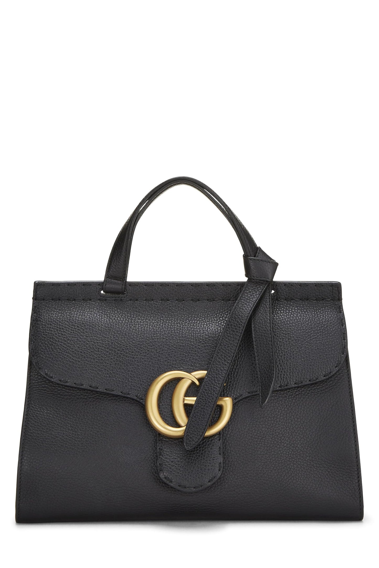 Gucci, sac à main à rabat en cuir noir GG Marmont d'occasion, noir