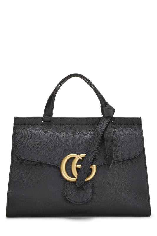 Gucci, Bolso con solapa y asa superior GG Marmont de cuero negro Pre-Loved, Negro