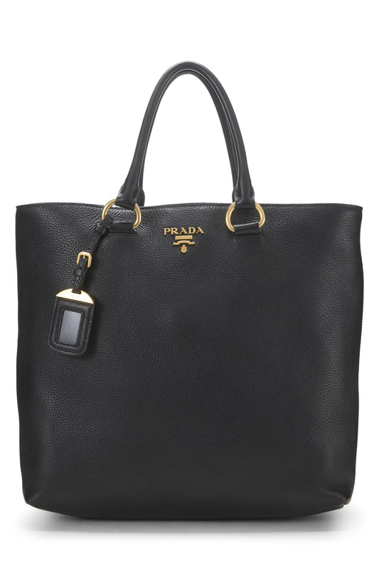 Prada, Pre-Loved Black Vitello Daino Phenix Convertible Shopping Tote, Black