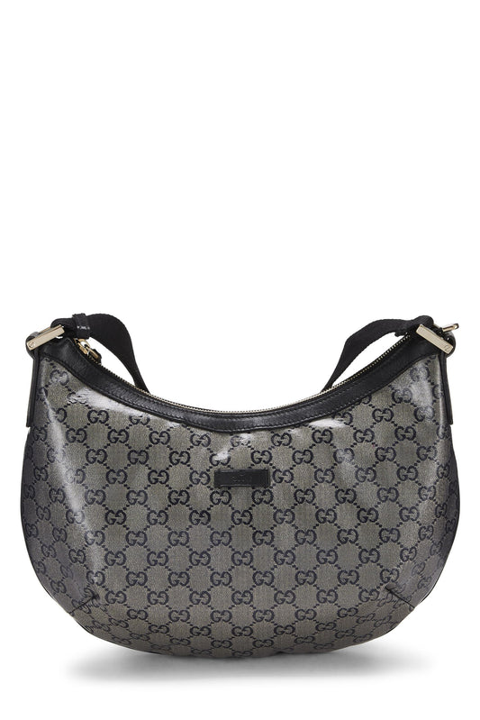 Gucci, sac messager rond en toile noire avec cristaux, d'occasion, noir