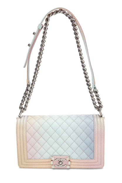 Chanel, Pre-Loved Rainbow Quilted Caviar Boy Bag Medium, Pink