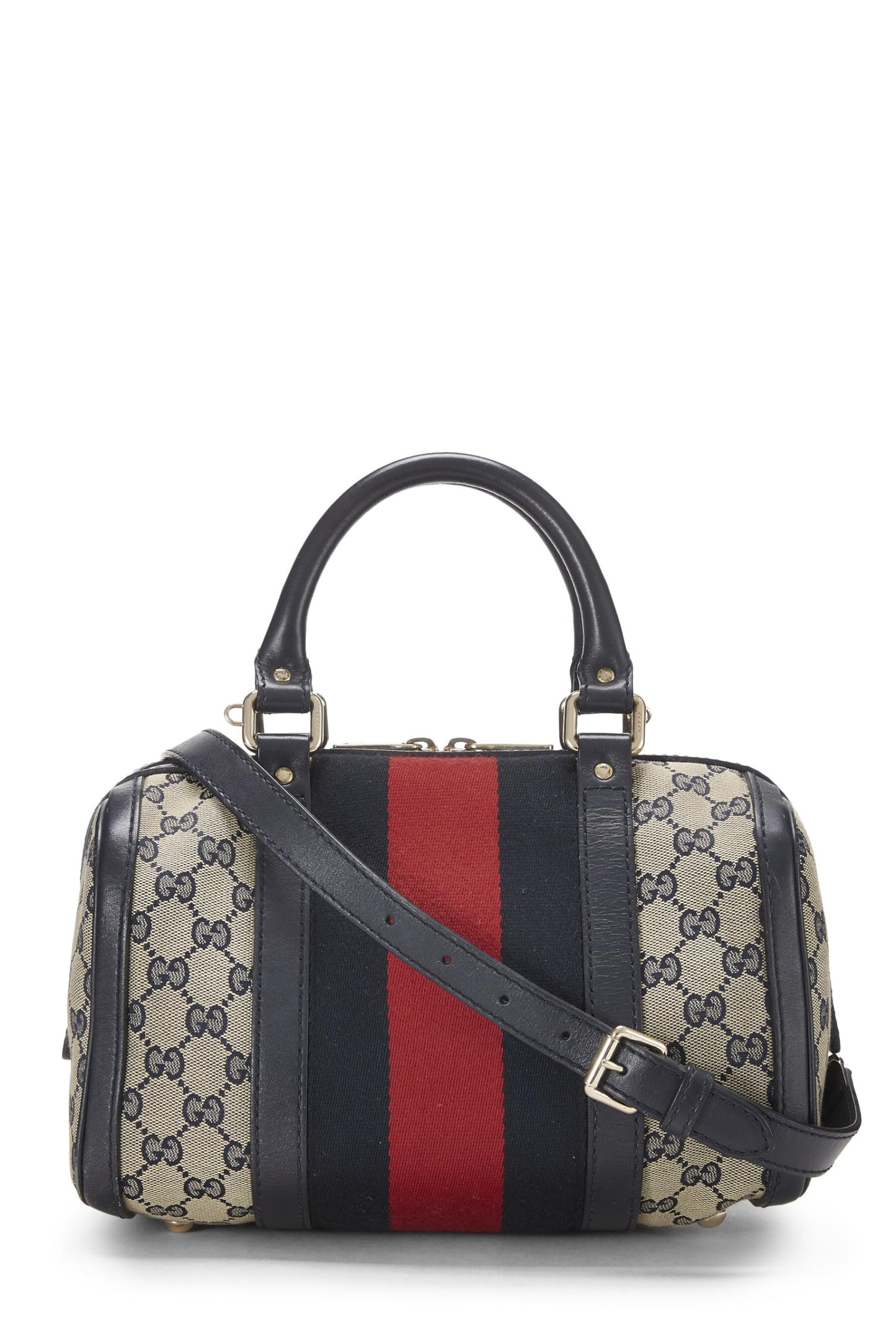 Gucci, sac Boston en toile GG bleu d'occasion, petit modèle, bleu