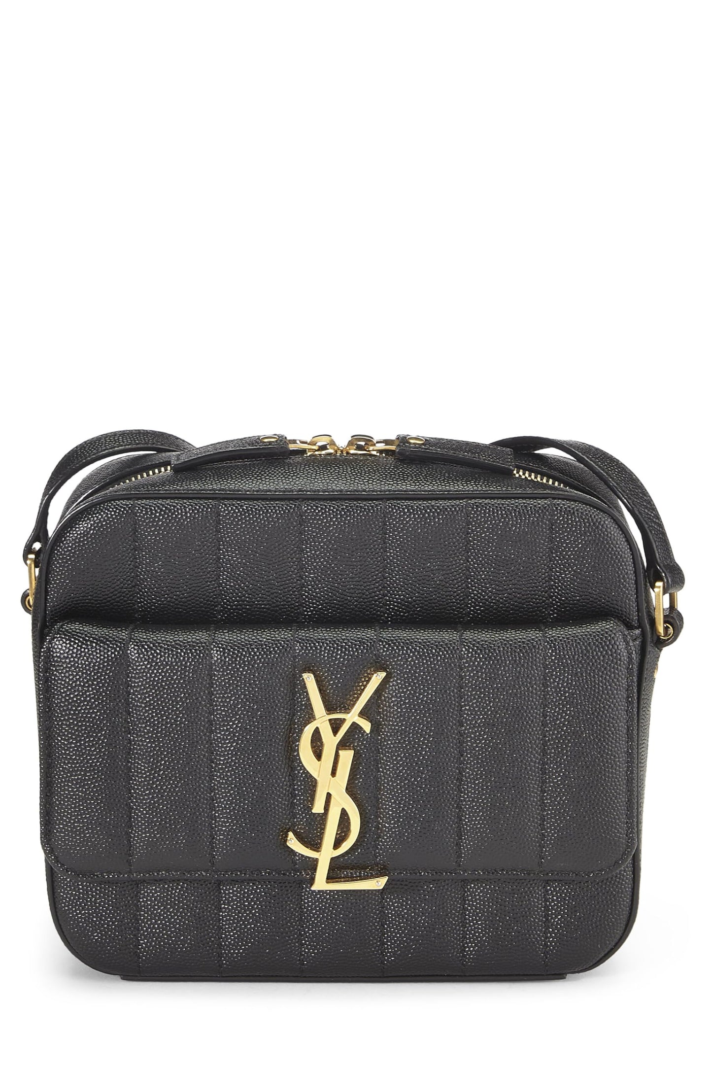 Yves Saint Laurent, Bolso para cámara Vicky de piel de cordero acolchado en negro Pre-Loved, Negro