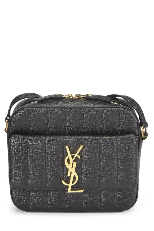 Yves Saint Laurent, sac photo Vicky en cuir d'agneau matelassé noir d'occasion, noir