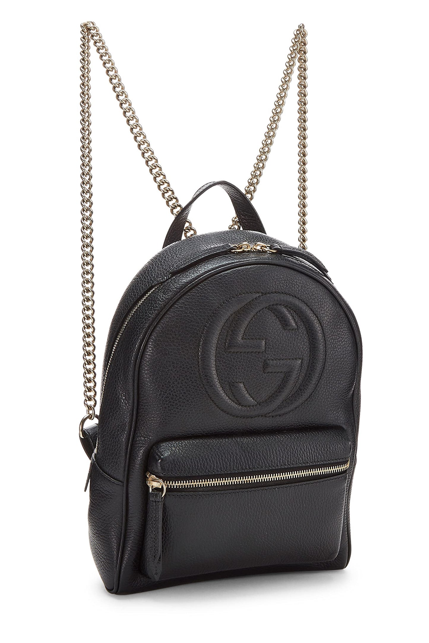 Gucci, Pre-Loved Black Leather Soho Chain Backpack, Black