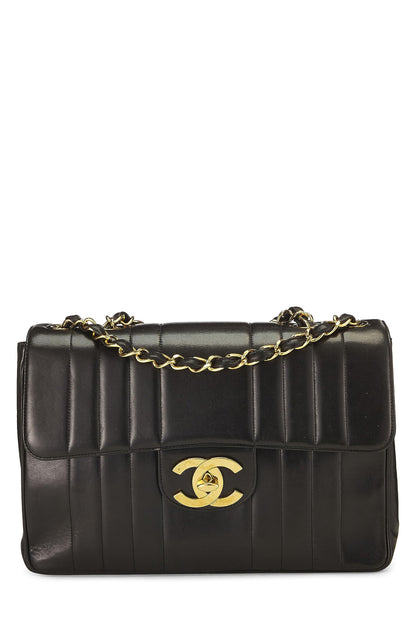 Chanel, Pre-Loved Black Vertical Lambskin Half Flap Jumbo, Black