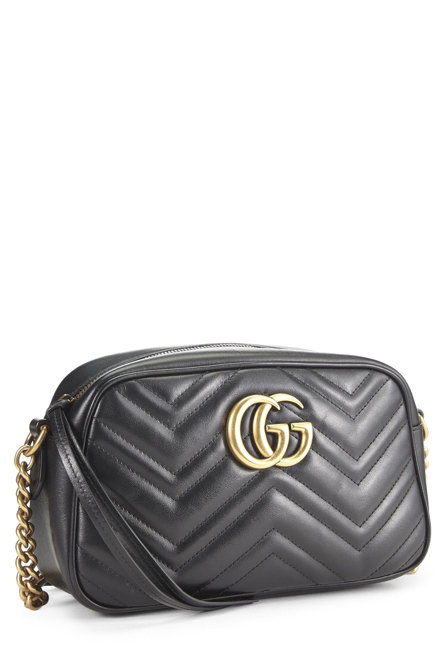 Gucci, Bandolera GG Marmont de cuero negro Pre-Loved, Negro