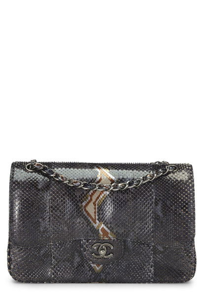 Chanel, Pre-Loved Navy Python New Classic Double Flap Jumbo, Blue