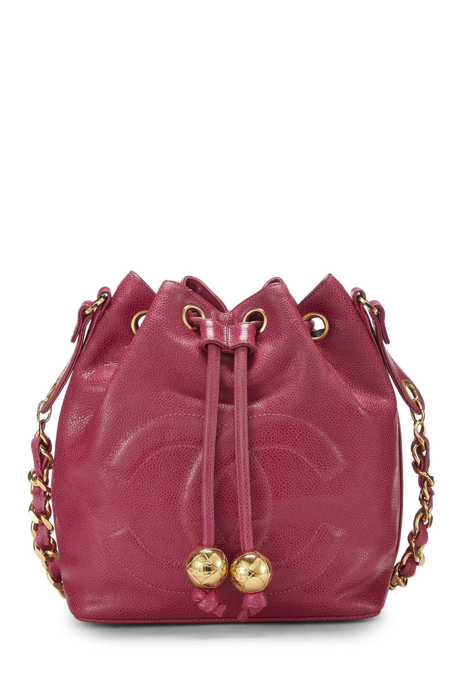 Chanel, sac seau « CC » Pink Caviar d'occasion, petit modèle, rose