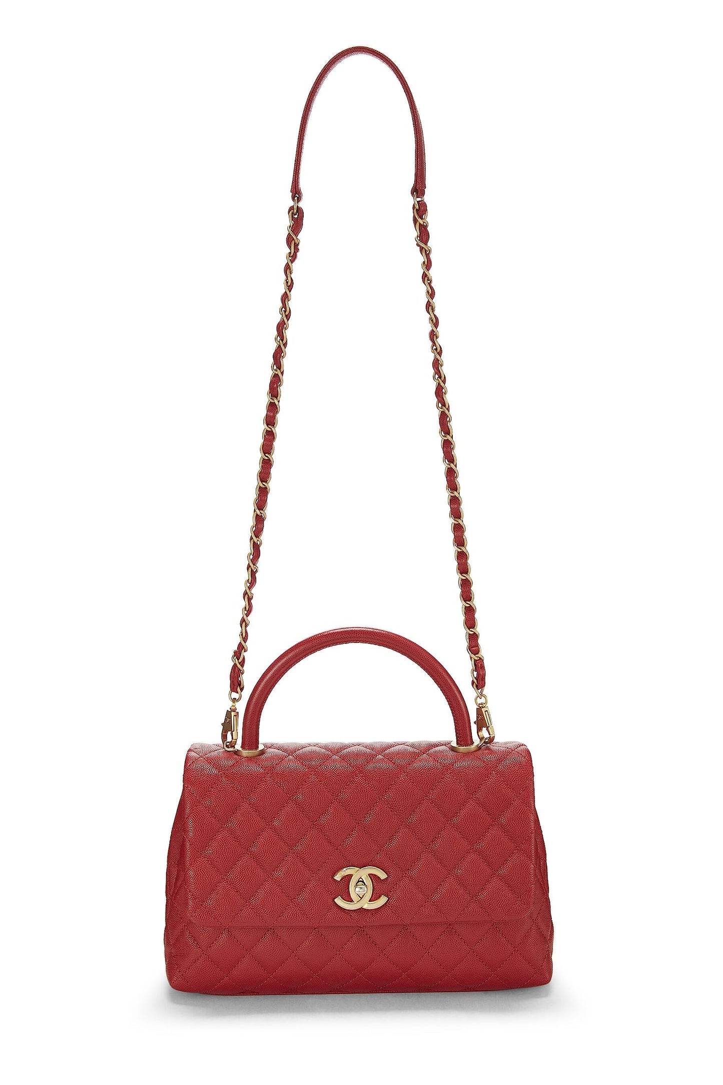 Chanel, Pre-Loved Red Caviar Coco Handle Bag Medium, Red