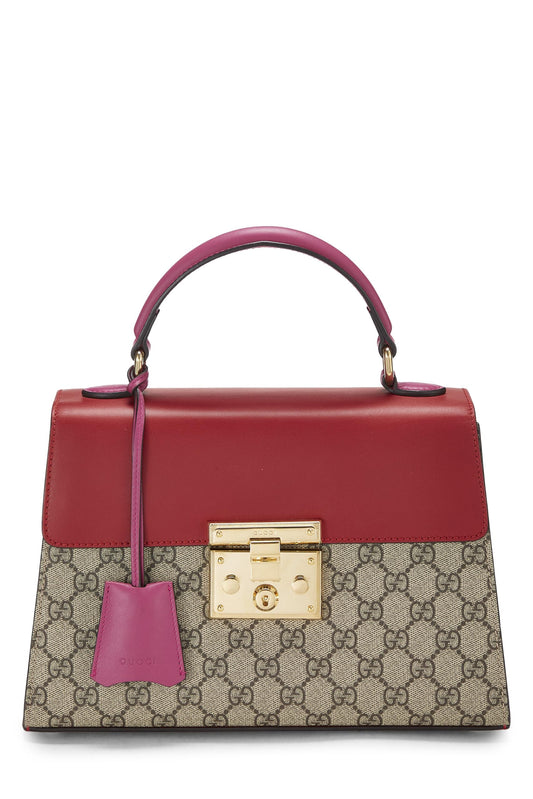 Gucci, sac à main en toile rouge GG Supreme Original d'occasion avec cadenas, multicolore