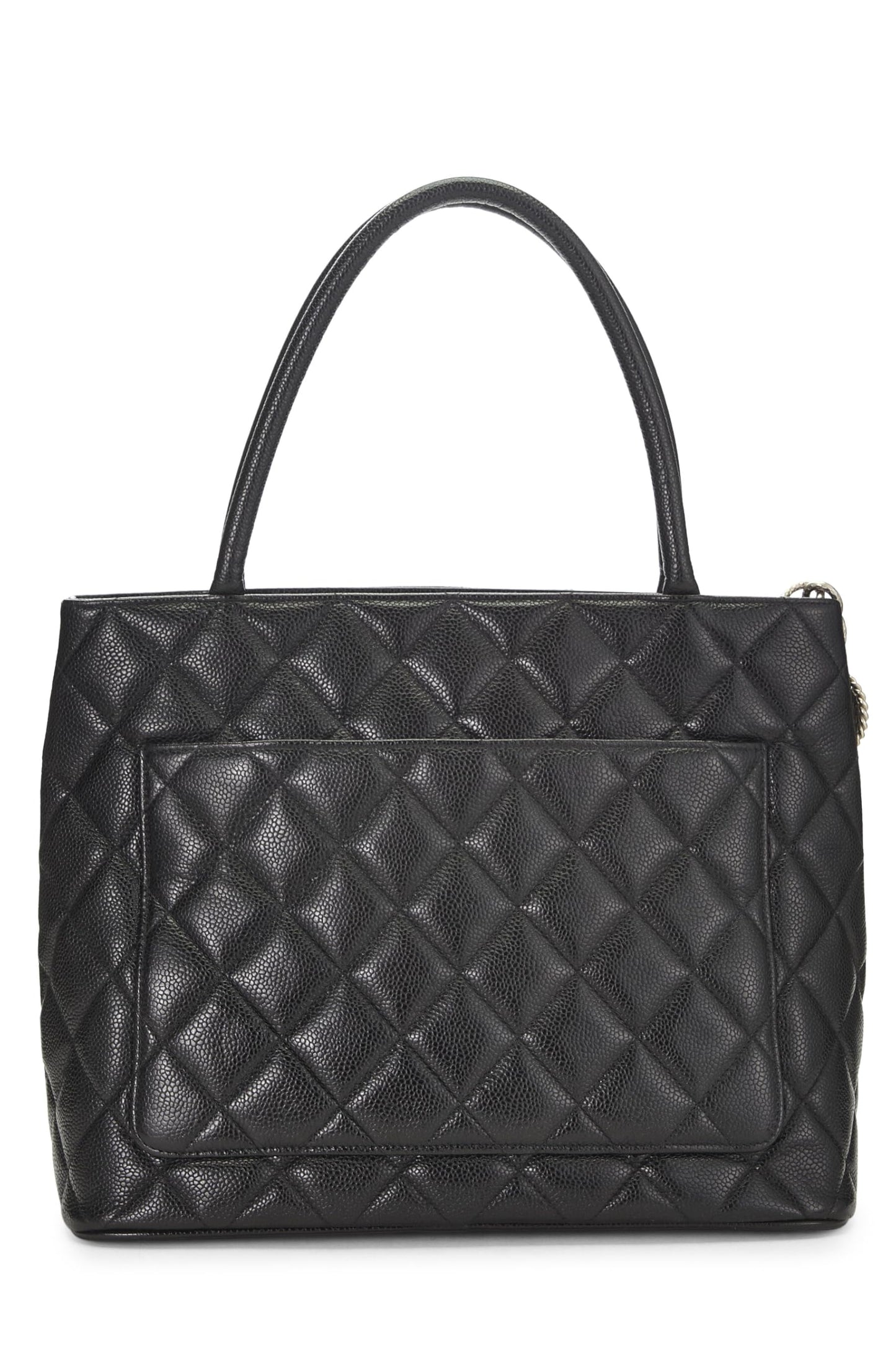 Chanel, Bolso tote con medallón de caviar acolchado negro Pre-Loved, Negro