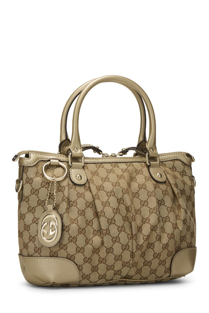 Gucci, Bolso de mano con cremallera Sukey de lona GG original dorado de Pre-Loved, Dorado