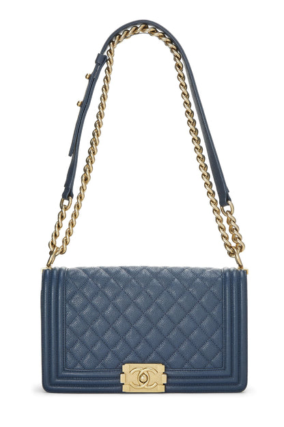 Chanel, Pre-Loved Blue Quilted Caviar Boy Bag Medium, Blue