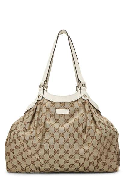 Gucci, Pre-Loved Cream Original GG Canvas Sukey Tote, White