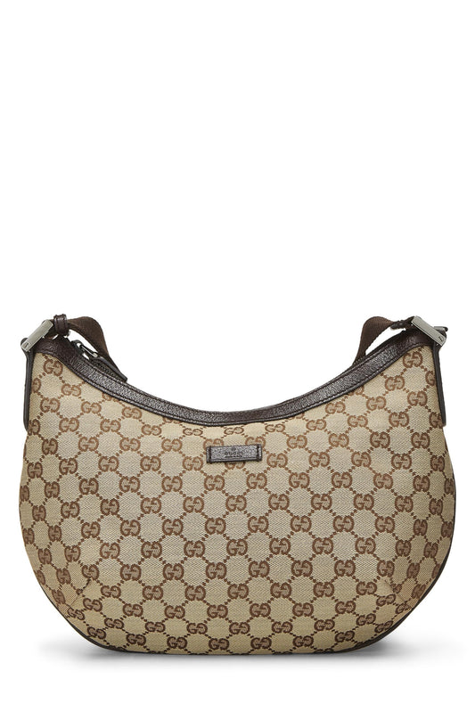 Gucci, sac messager rond en toile GG d'origine d'occasion, marron