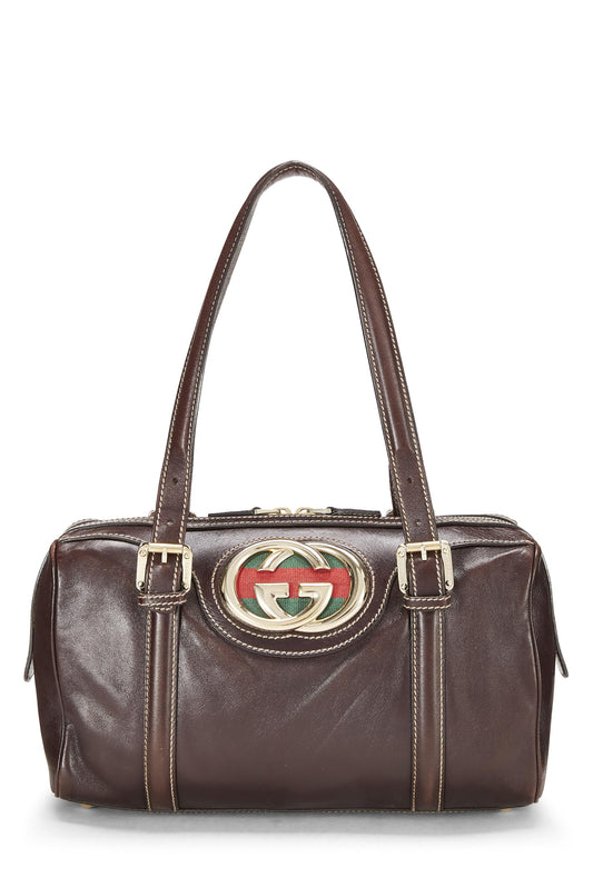 Gucci, Bolso de mano Britt Boston de cuero marrón Pre-Loved, Marrón