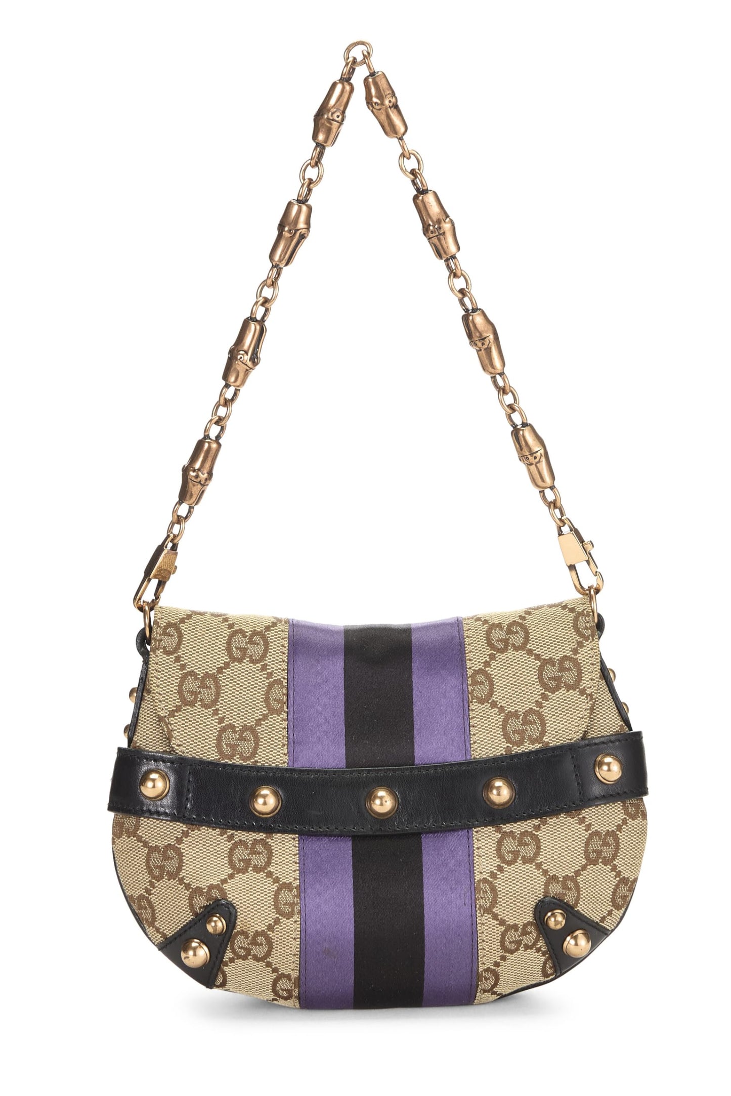 Gucci, Pre-Loved Purple Original GG Canvas Horsebit Chain Shoulder Bag, Purple