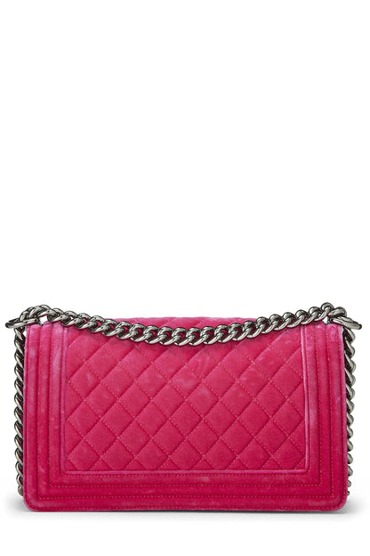 Chanel, Pre-Loved Pink Quilted Velvet Boy Bag Medium, Pink