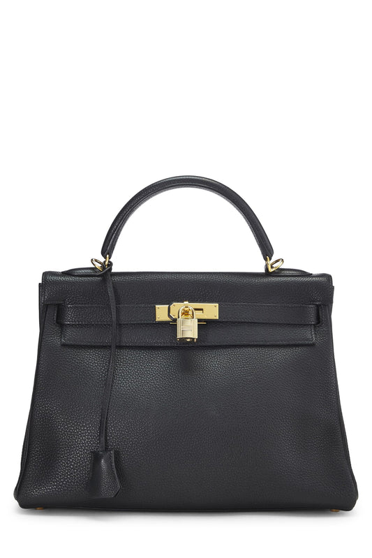 Hermès, Pre-Loved Black Togo Kelly Retourne 32, Negro