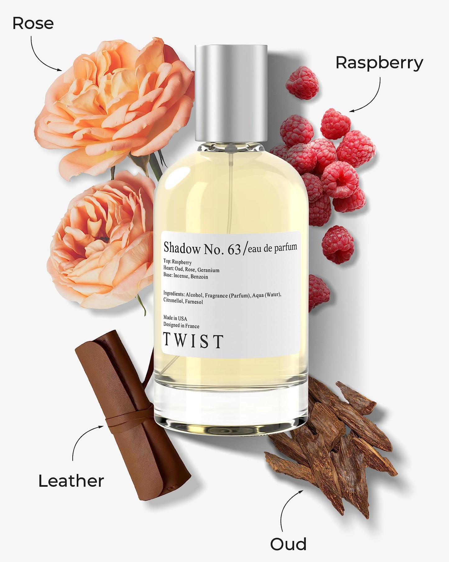 Twist Shadow No. 63 - Eau De Parfum Inspirée de LV Ombre Nomade, Parfum Longue Tenue Pour Femme &amp; Homme, Sans Paraben, Végétalien, Ingrédients Clean, Unisexe, Parfum - Spray 100 ml | 3,4 fl. oz.