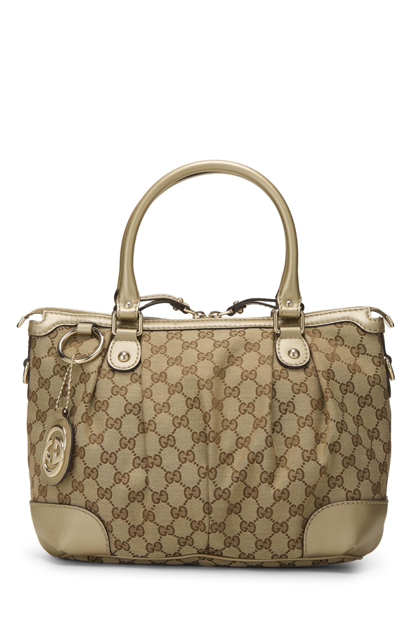 Gucci, Bolso de mano con cremallera Sukey de lona GG original dorado de Pre-Loved, Dorado