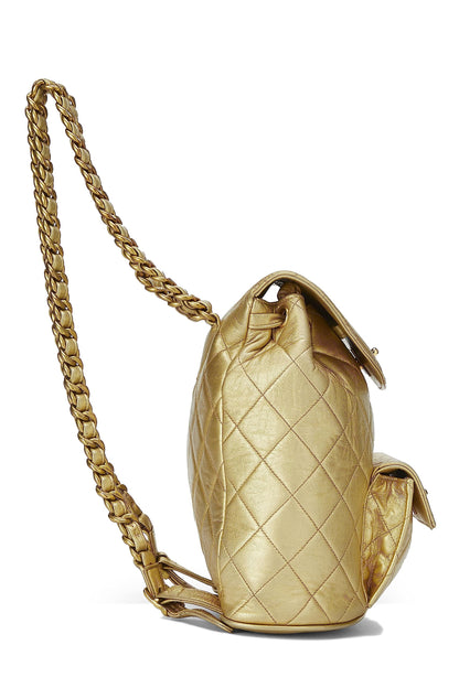 Chanel, Pre-Loved Metallic Gold Quilted Leather Classic Backpack Mini, Gold