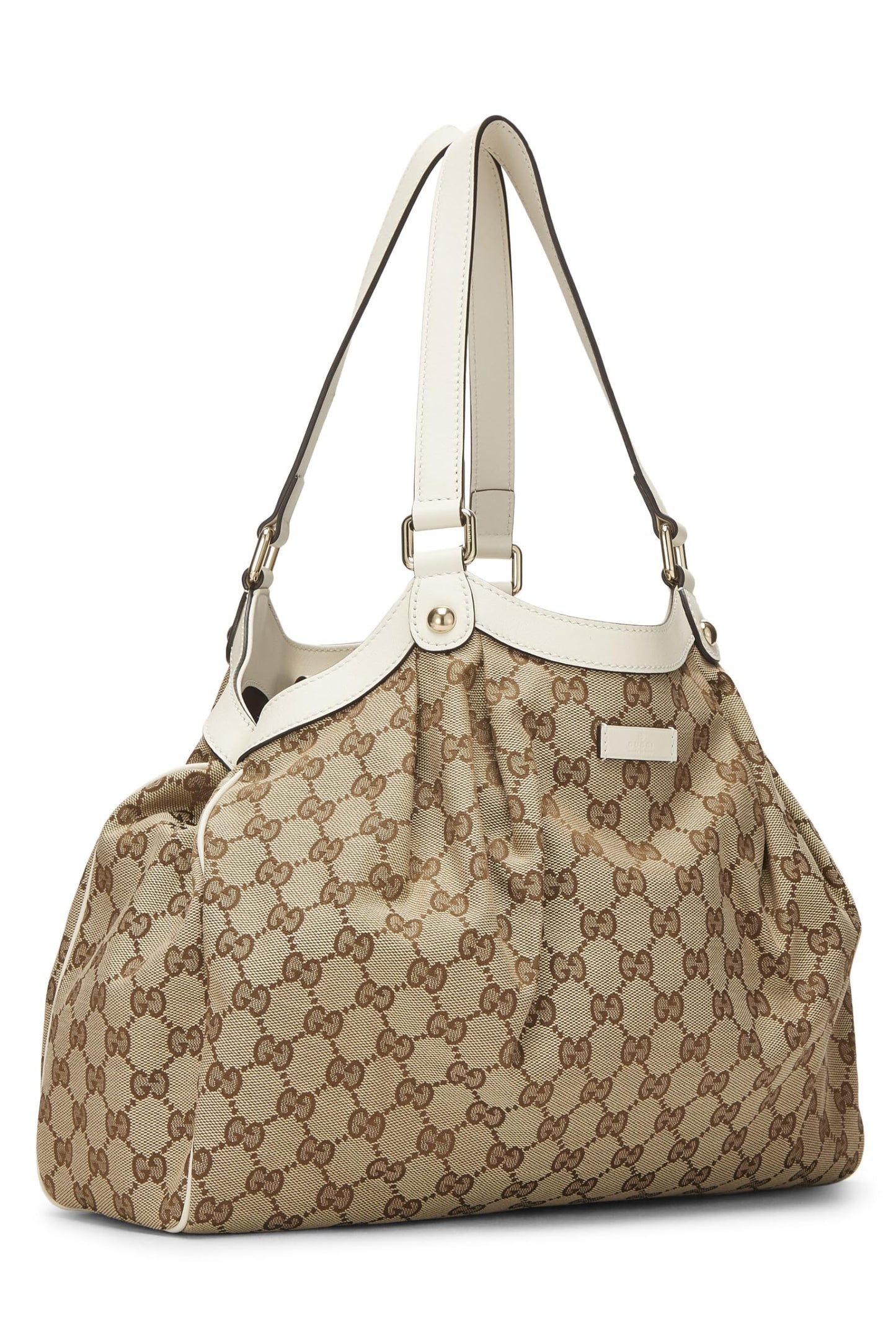 Gucci, Bolso tote Sukey de lona GG original color crema Pre-Loved, Blanco