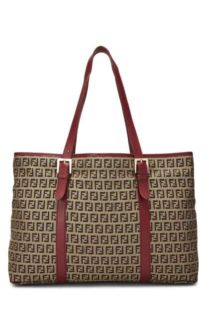 Fendi, Pre-Loved Red Zucchino Canvas Tote, Red