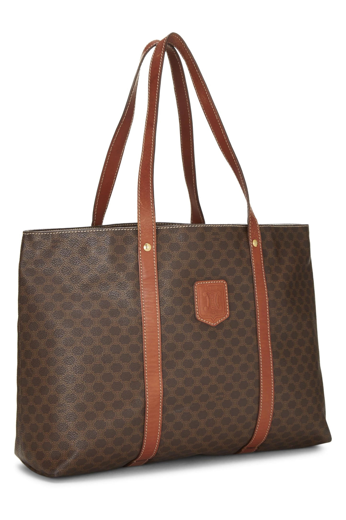 Céline, Pre-Loved Brown Coated Canvas Macadam Tote, Brown