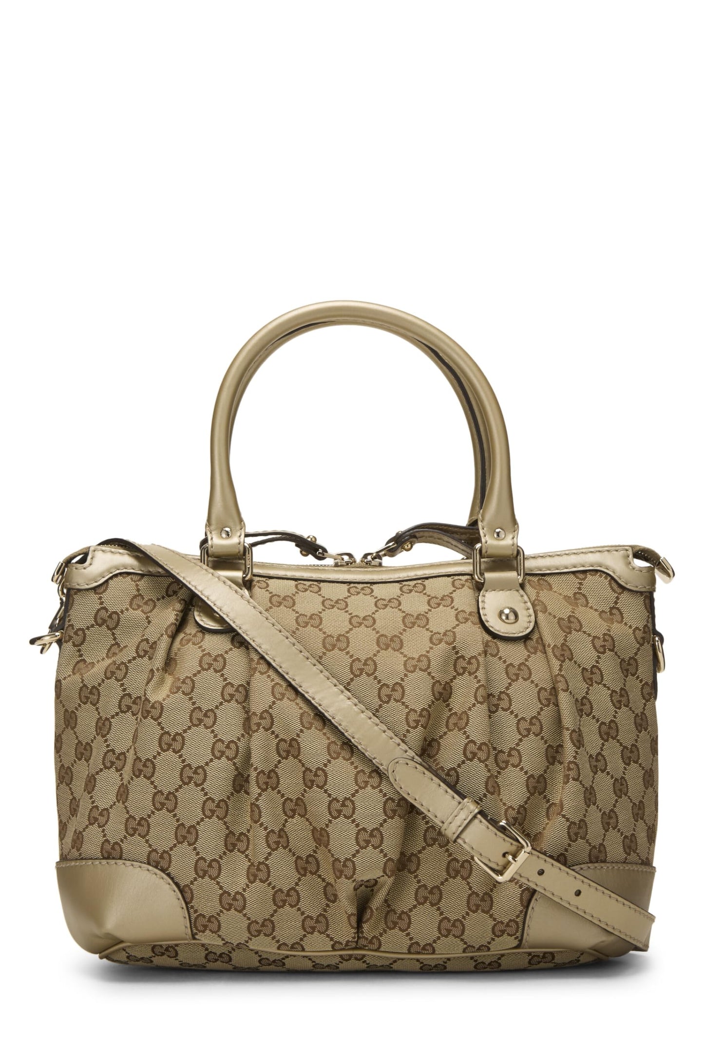 Gucci, Bolso de mano con cremallera Sukey de lona GG original dorado de Pre-Loved, Dorado