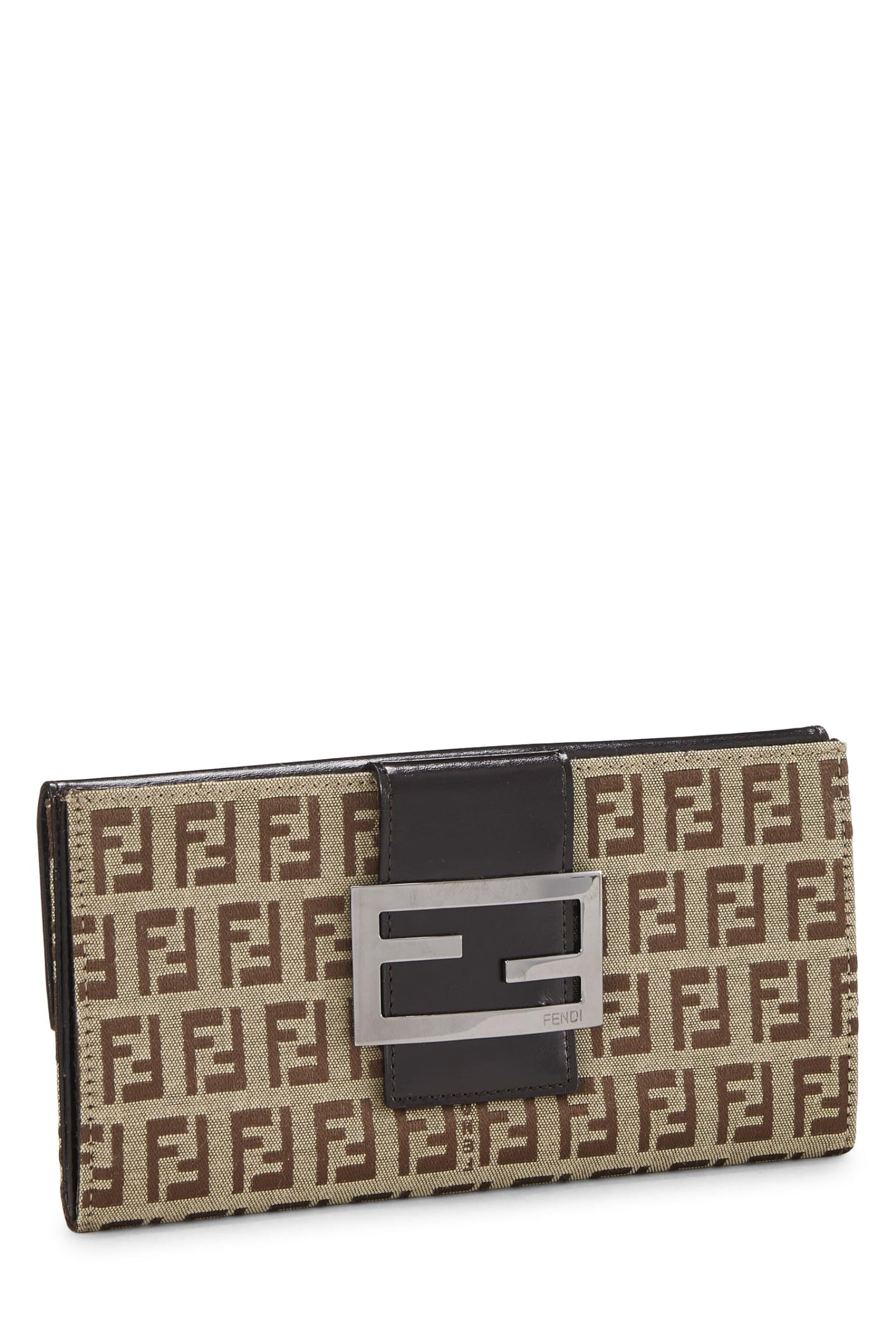 Fendi, portefeuille long en toile Zucchino marron d'occasion, marron