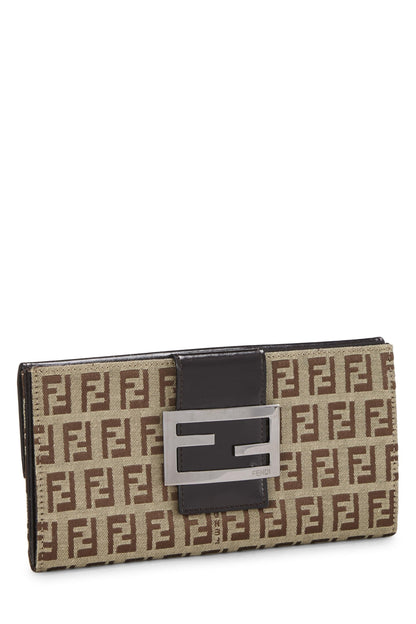 Fendi, Cartera larga de lona color marrón Zucchino Pre-Loved, Marrón