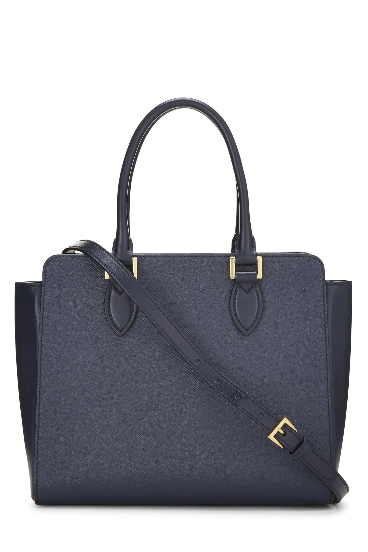 Prada, sac à main convertible en cuir Saffiano bleu marine d'occasion, petit modèle, bleu marine