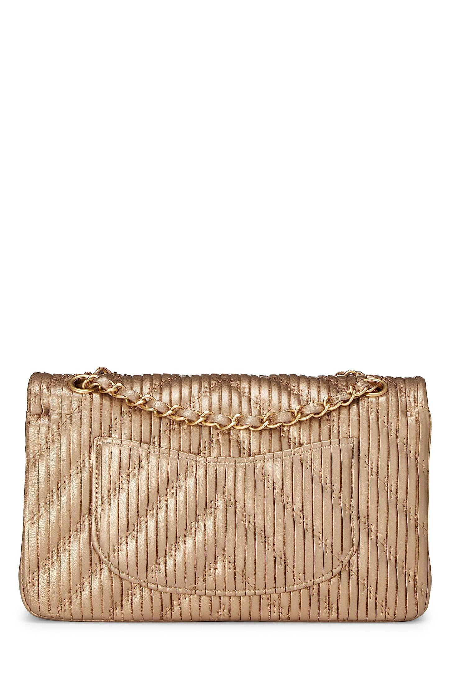 Chanel, Pre-Loved Gold Chevron Pleated Lambskin Classic Double Flap Medium, Gold