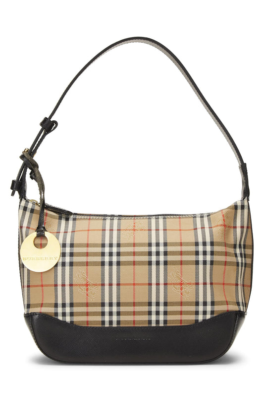 Burberry, sac à bandoulière Haymarket en toile noire d'occasion, petit modèle, noir