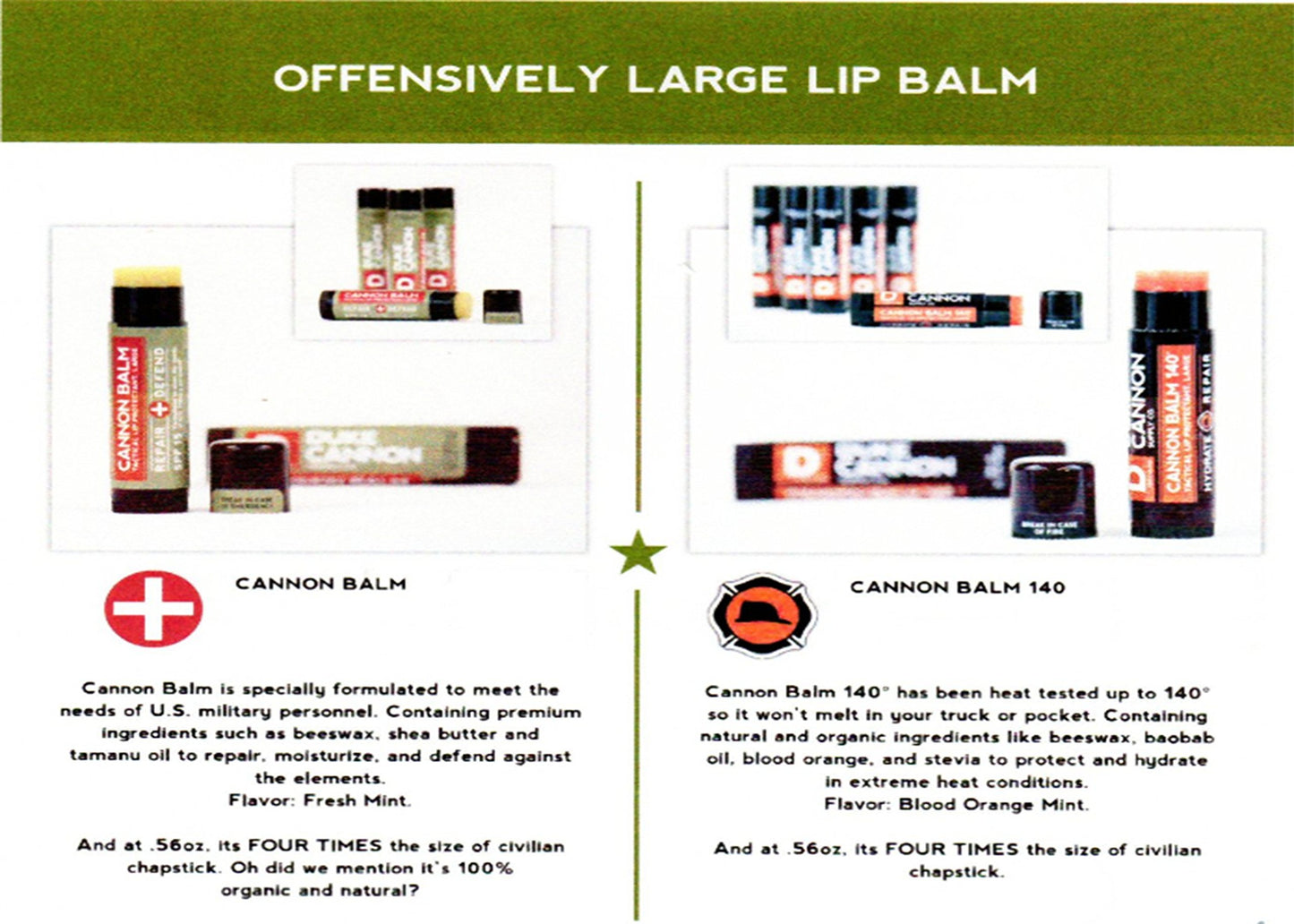 Duke Cannon Cannon Lip Balm 140° & Tactical Lip Protectant Bundle - SPF 30 & SPF 15, Blood Orange Mint & Fresh Mint Flavors, 2 Pack