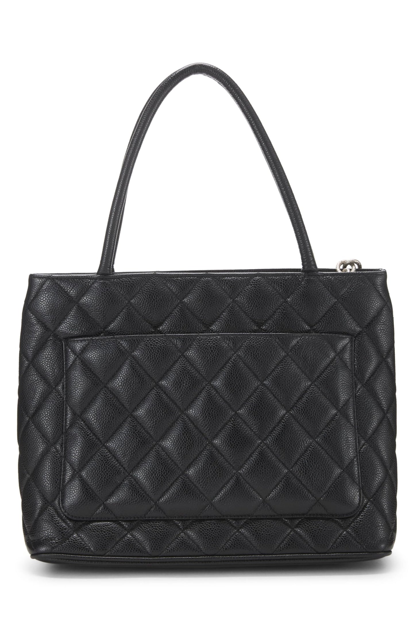 Chanel, Bolso tote con medallón de caviar acolchado negro Pre-Loved, Negro