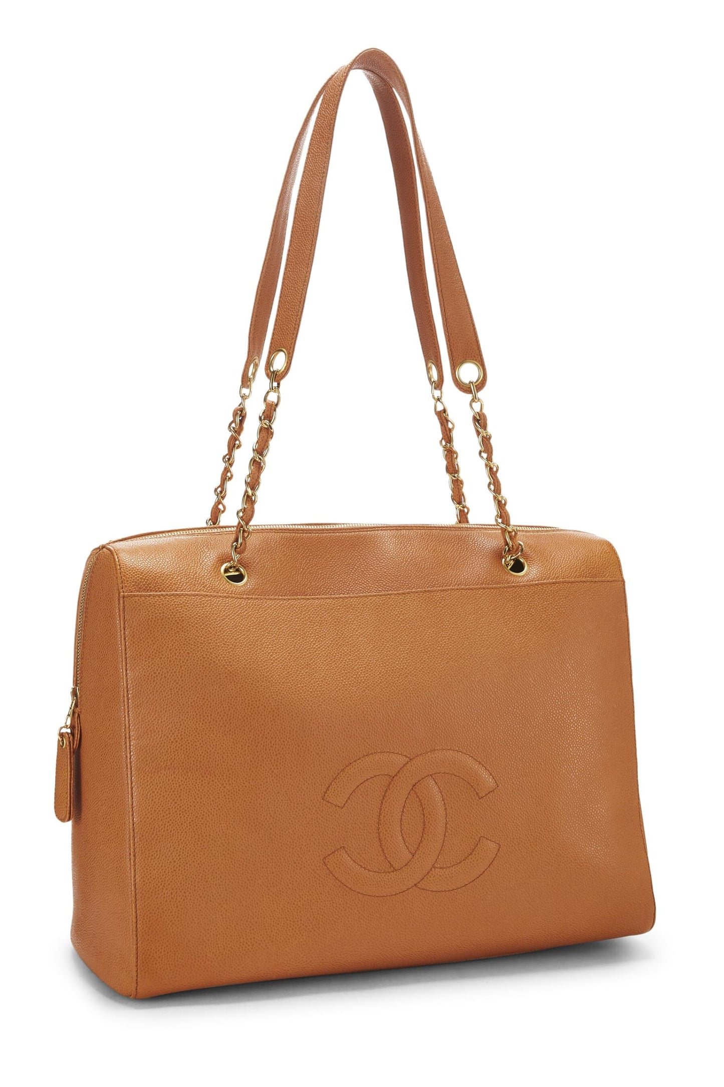 Chanel, grand sac fourre-tout zippé Orange Caviar d'occasion, orange