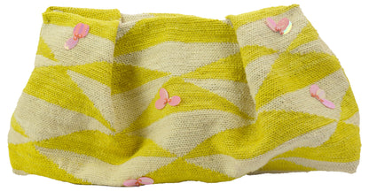 Sensi Studio, Maxi Sisal Pouch with Sequins, Natural/Yellow