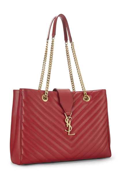 Yves Saint Laurent, Bolso shopping con monograma granulado rojo Pre-Loved, Rojo