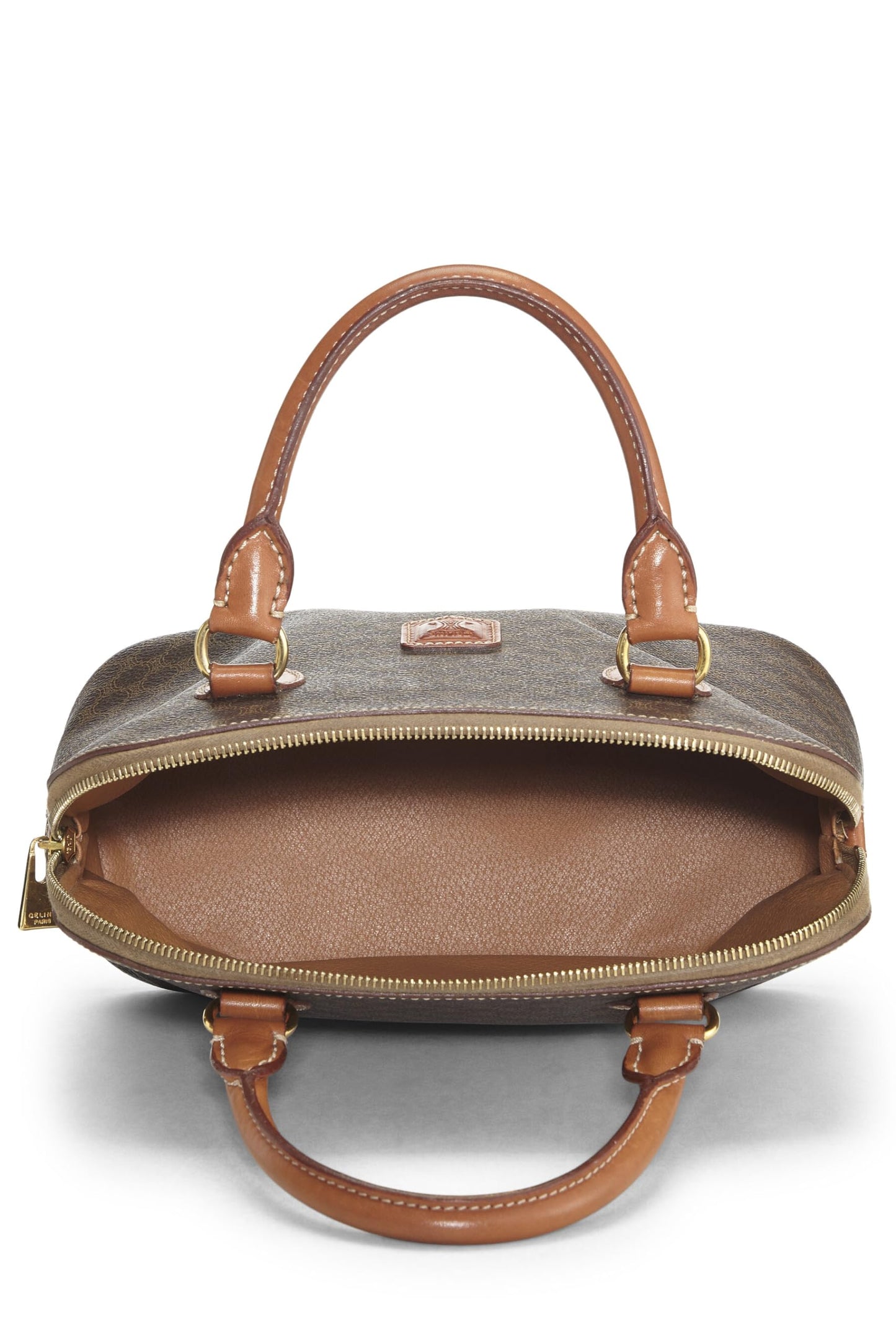 Céline, Bolso de mano de macadán de lona revestida marrón Pre-Loved, Marrón