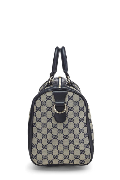 Gucci, sac Boston en toile GG bleu marine d'occasion de taille moyenne, bleu marine