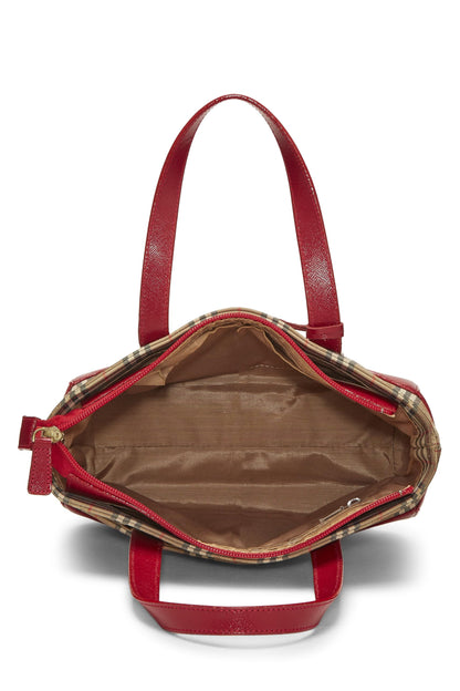 Burberry, sac à main Haymarket en toile rouge d'occasion, petit modèle, rouge