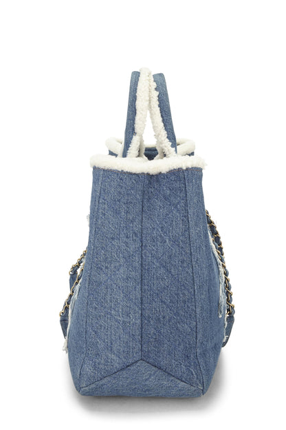 Chanel, sac cabas Hiéroglyphe Paris-Egypte en denim bleu et peau de mouton d'occasion, bleu